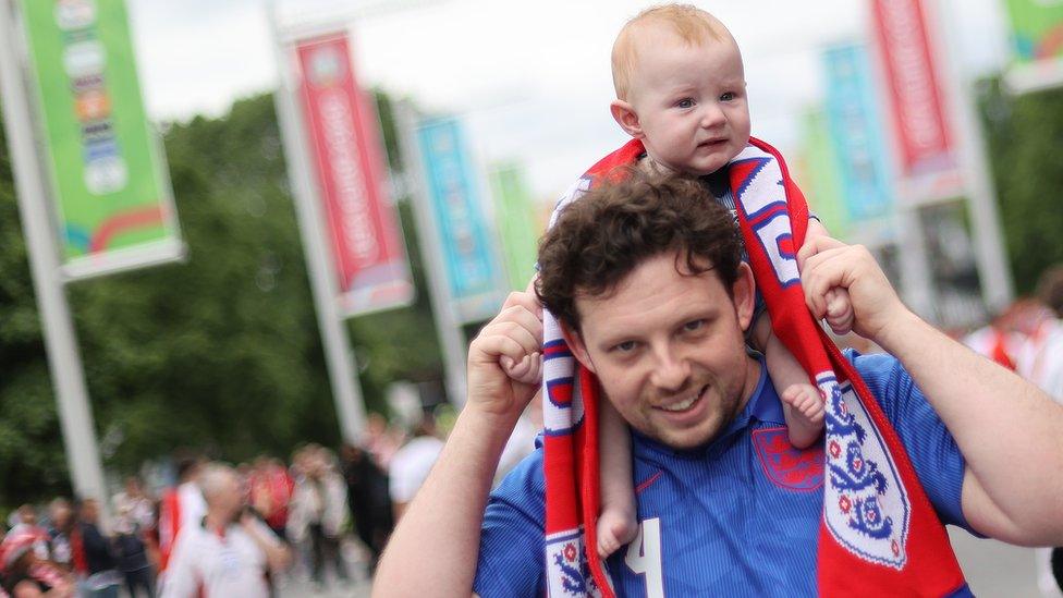 Fans gathering at Wembley Stadium