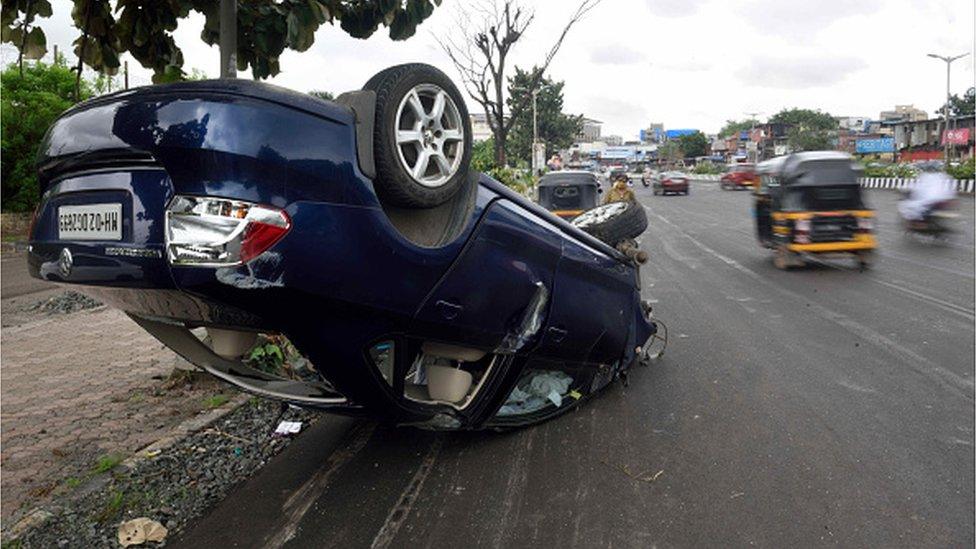 A car accident at Western Express Highway on June 18, 2020 in Mumbai, India.