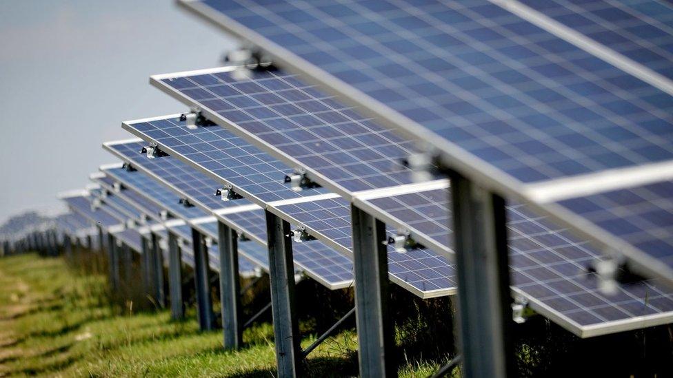 Solar panels on a solar farm