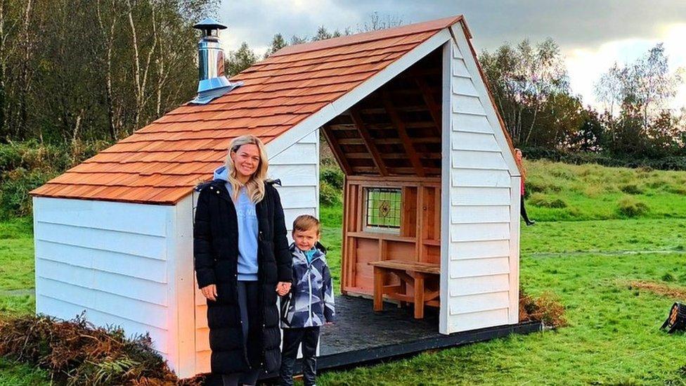 Bethan Hamer and Kaiden at tŷ unnos on Pontypridd Common