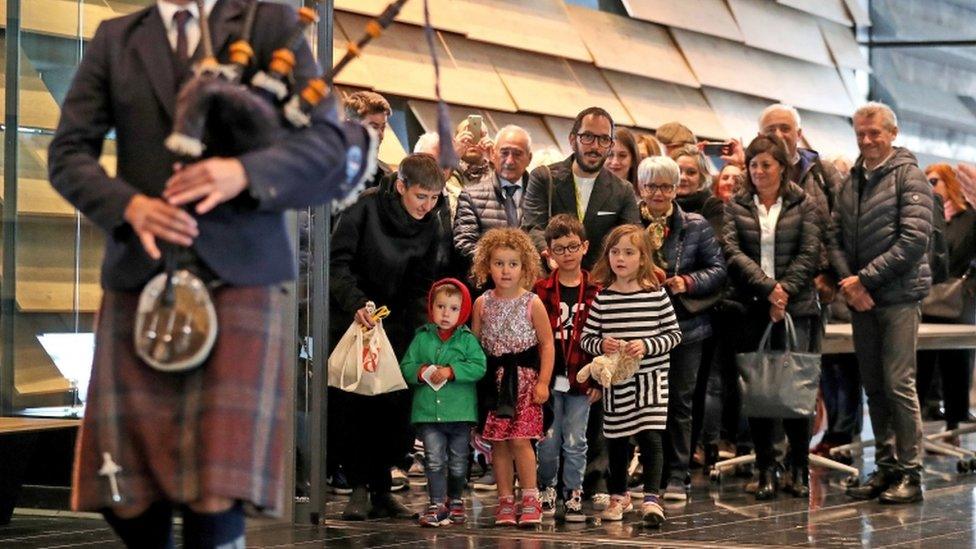 Visitors inside the building