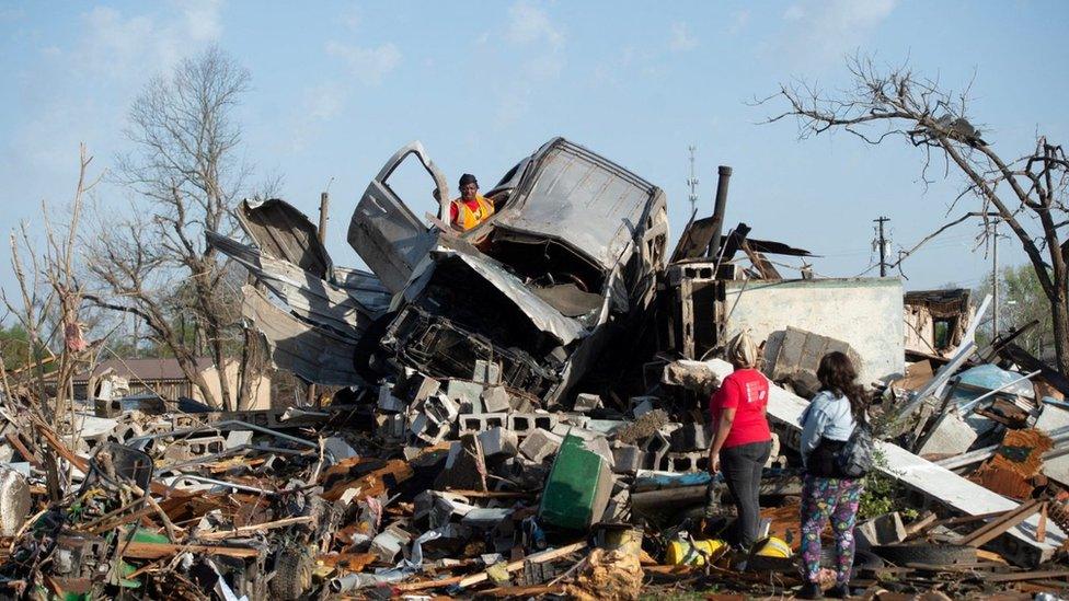 Damage in Rolling Fork, which was hit by a tornado, 25 March