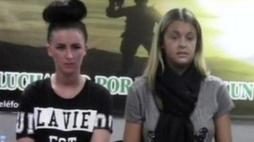 Michaella McCollum and Melissa Reid being questioned by police at Lima airport in 2013