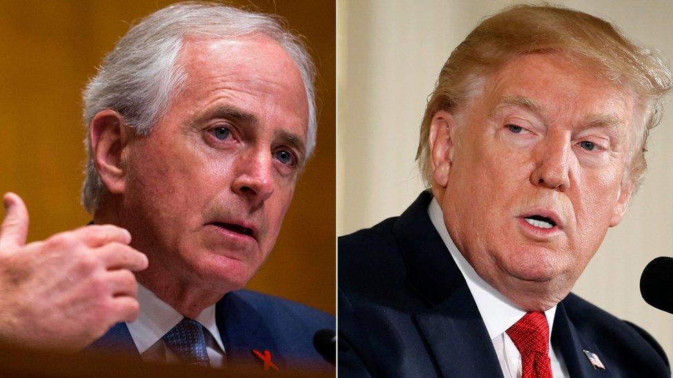 Senator Bob Corker (L) and US President Donald Trump (R).