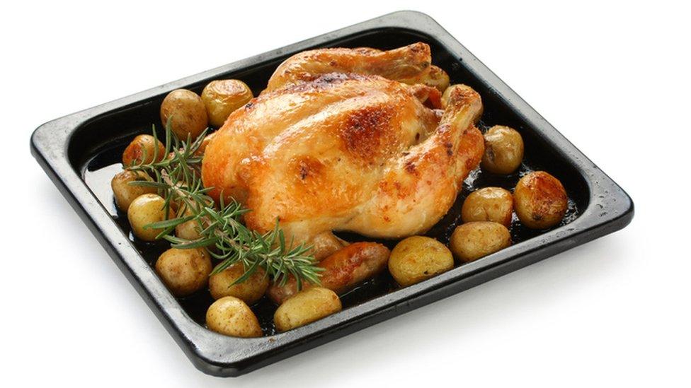 Roast chicken and roast potatoes