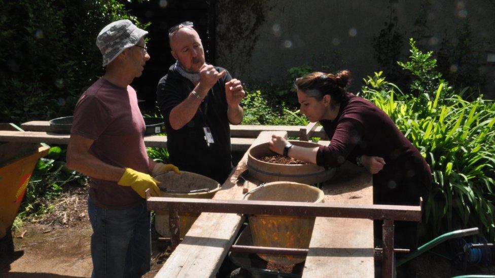 Archaeologist Martin Stables (left) with Dr Patrick Ranolph-Quinney and PhD student Keziah Warburton