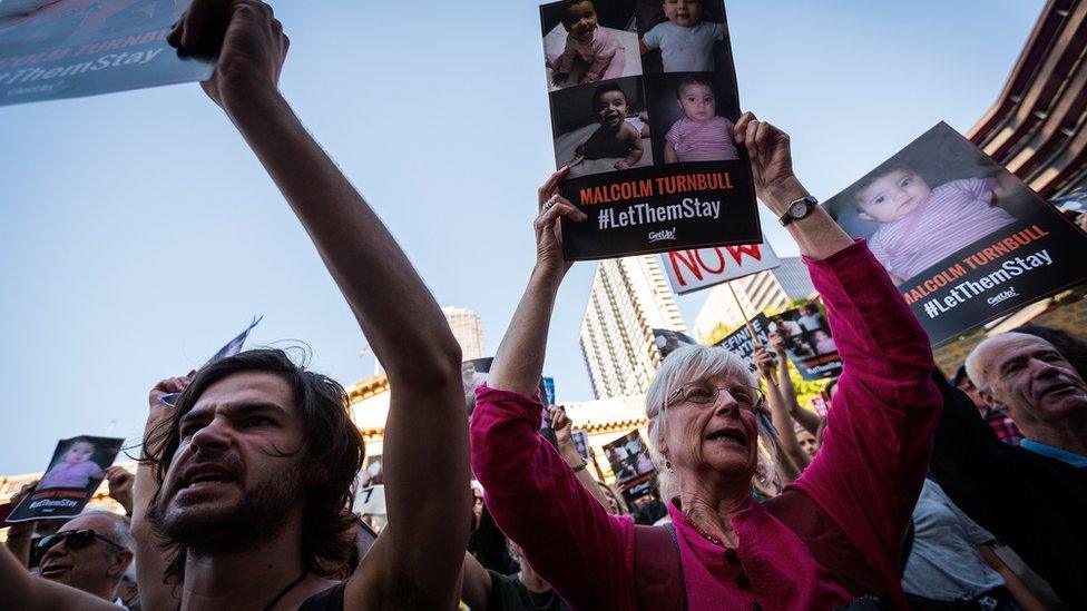 Emotions spilled over as thousands of Melbournians rallied on the steps of the state library in co-ordinated, Australia-wide rallies and chants of "let them stay" rang out, protesting the High Courts decision regarding the 267 refugees facing deportation on February 8, 2016 in Melbourne, Australia