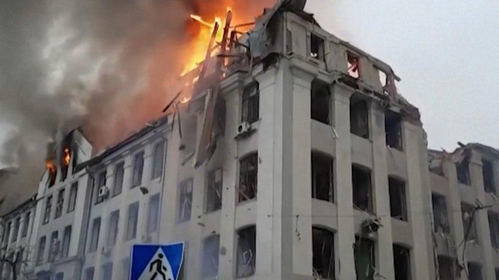 Kharkiv university roof crumbles after missile hit