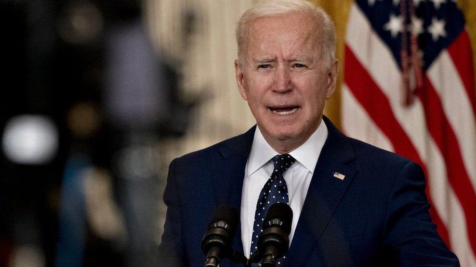 US President Joe Biden speaks in the East Room of the White House in Washington, DC, USA, on 15 April 2021.