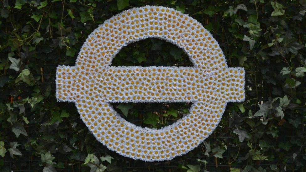 London Underground roundel created with flowers