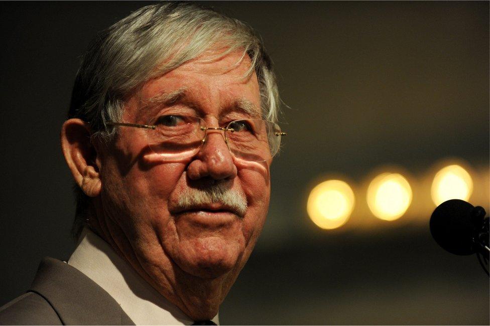 Close short of Reg Grundy at the launch of his autobiography, in Sydney on 27 September 2010