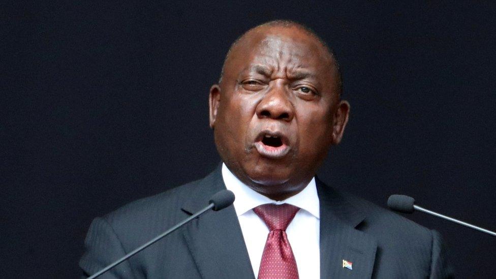 President Cyril Ramaphosa delivers a eulogy at the funeral of Winnie Madikizela-Mandela at the Orlando stadium in Soweto, South Africa on 14 April 2018.