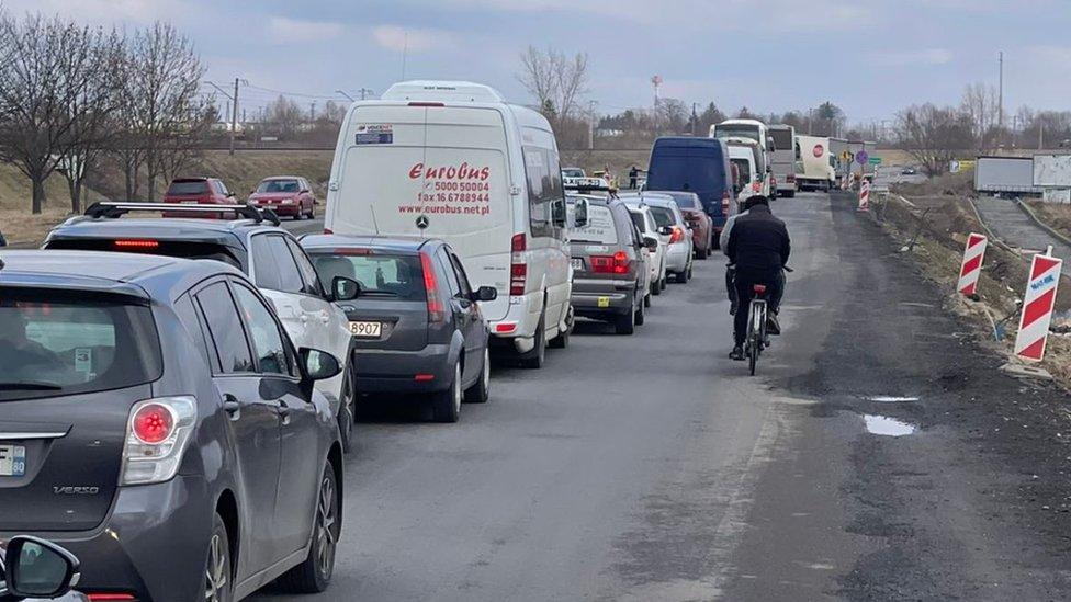 Traffic jam at the Polish-Ukraine border