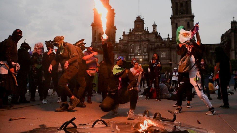 Protesters in Mexico City