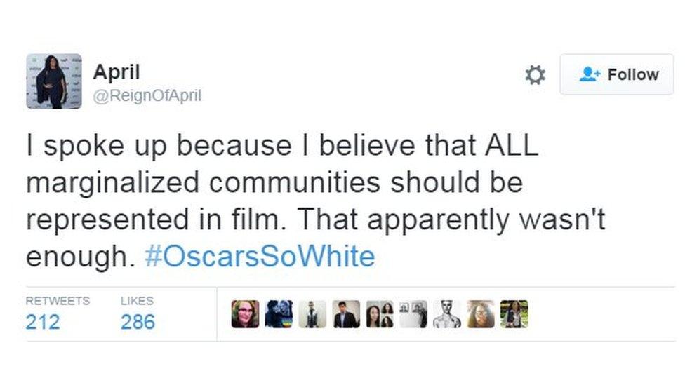 I spoke up because I believe that ALL marginalized communities should be represented in film. That apparently wasn't enough. #OscarsSoWhite