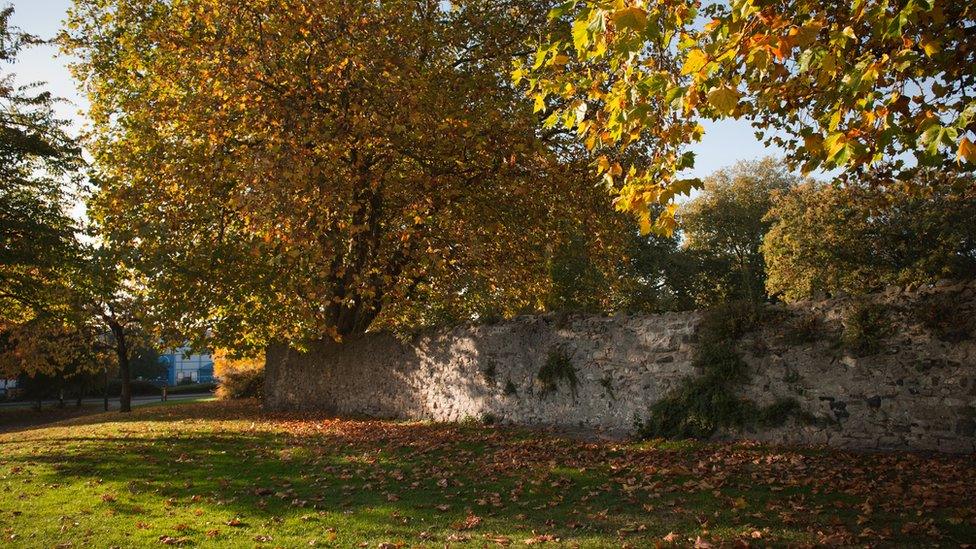 The wall by the graveyard where Jack Taylor's body was found