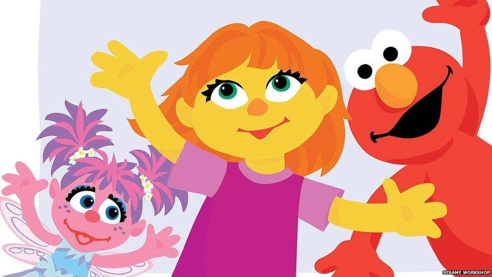 Abby, Julia and Elmo characters