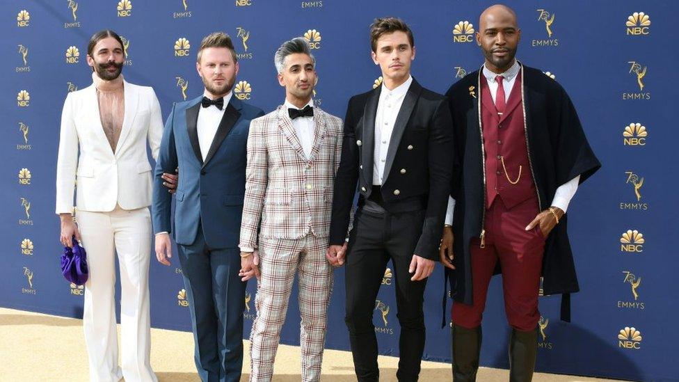 The "Fab Five" - Jonathan Van Ness, Bobby Berk, Tan France, Antoni Porowski and Karamo Brown - on the red carpet