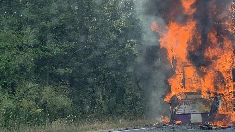 Bus fire on A12