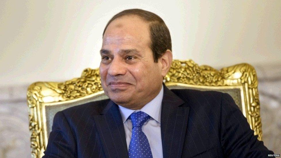 Egypt"s President Abdel Fattah al-Sisi sits before a meeting with U.S. Secretary of State John Kerry