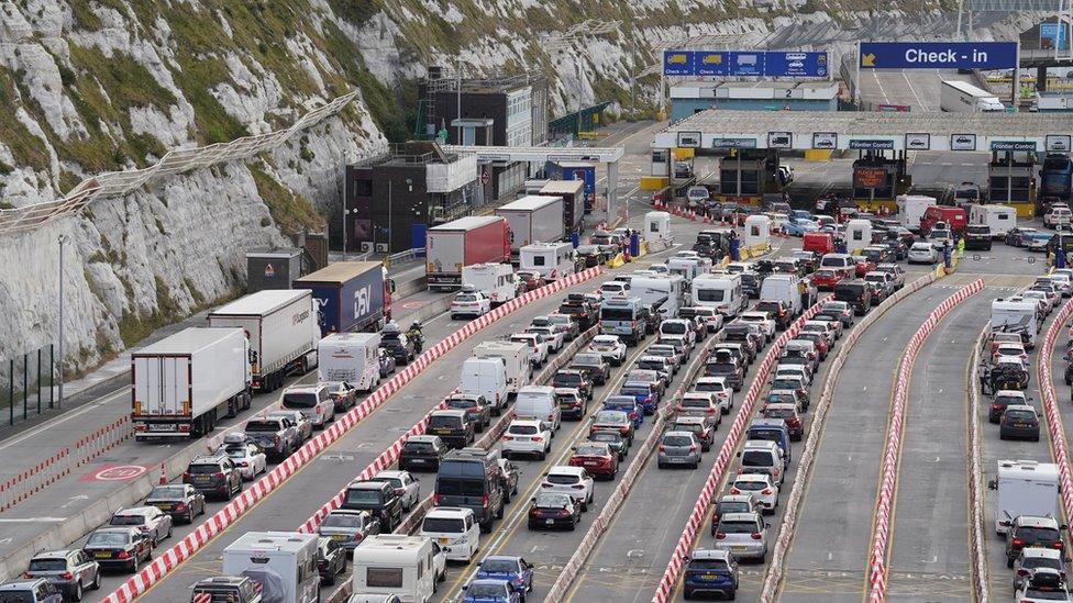 Cars queuing to enter the Port of Dover in Kent