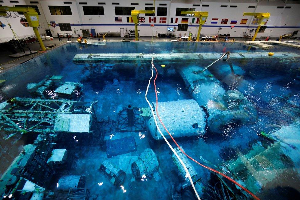 Astronauts train at the Johnson Space Center