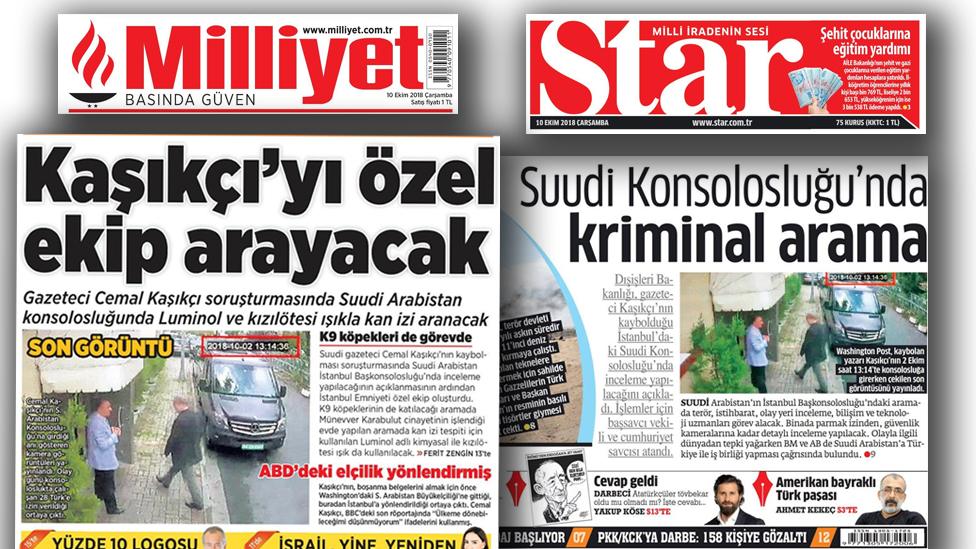 Front covers of Turkish newspapers Millyet and Star