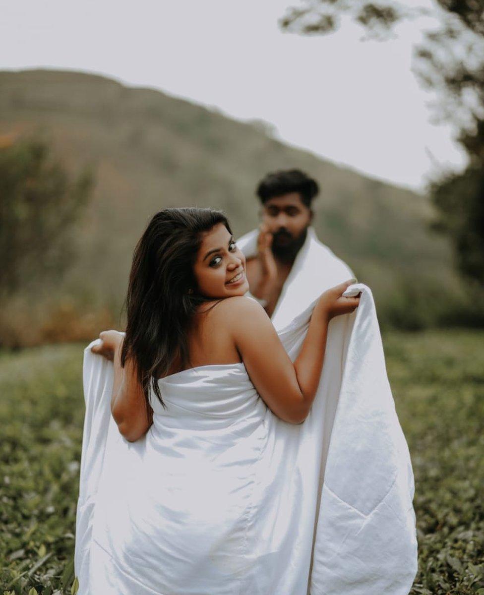 Lekshmi and Hrushi Karthik at their wedding photoshoot