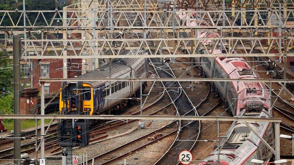 Trains outside Stockport station