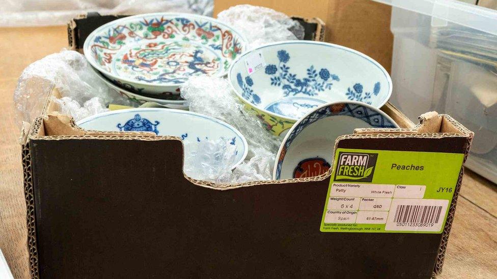 Box of bowls and plates