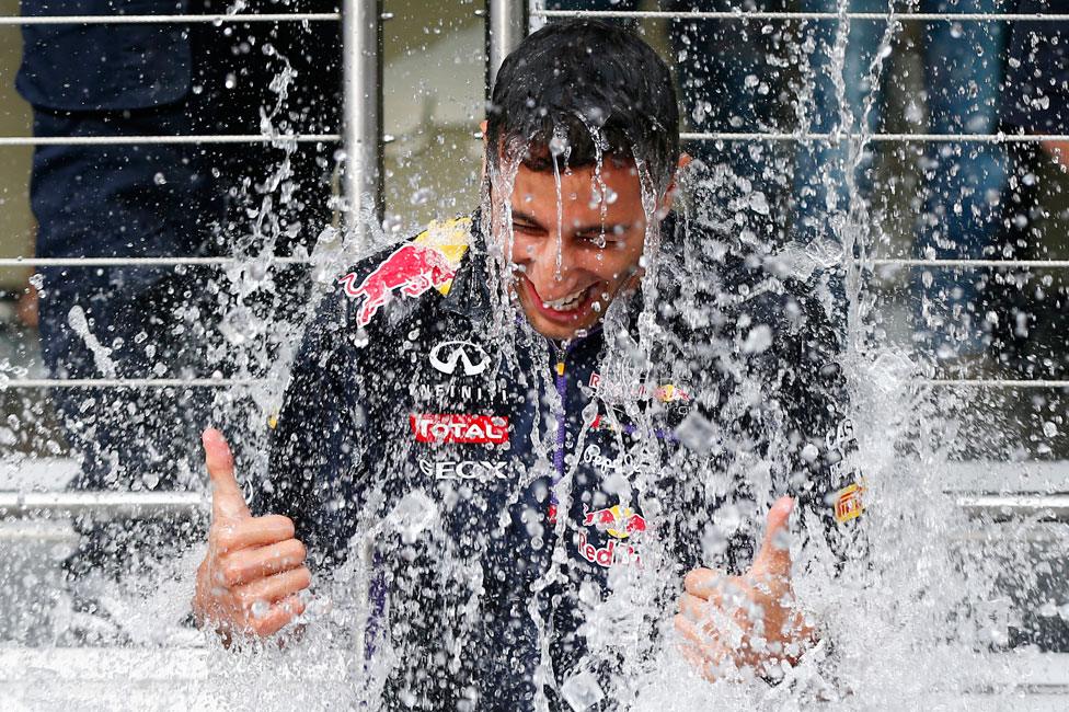 Formula 1 driver Daniel Ricciardo taking part in the ALS Ice Bucket Challenge in 2014