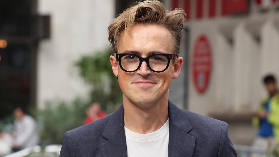 Tom Fletcher arrives at Heart Breakfast Radio Studios on September 12, 2023 in London, England