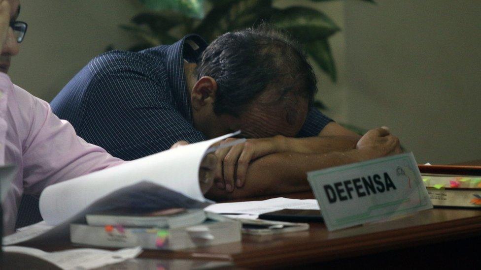 Bolivian charter airline LaMia director Gustavo Vargas Gamboa (R) reacts as he attends a hearing in Santa Cruz, Bolivia