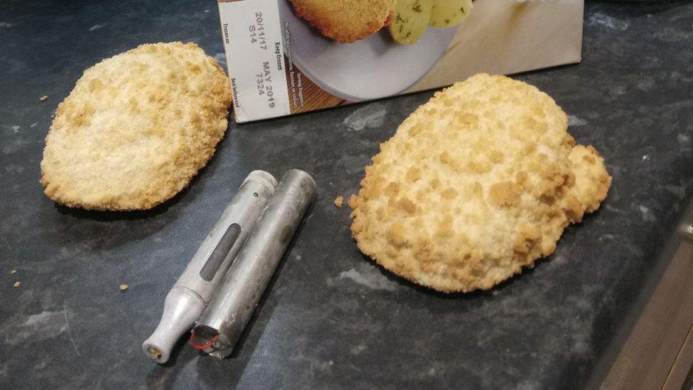 "We were about to feed the kievs to our children but luckily noticed the e-cigarette in the bottom of the box," a Portsmouth family tell the BBC