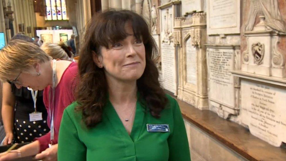 Polly Andrews inside Bath Abbey