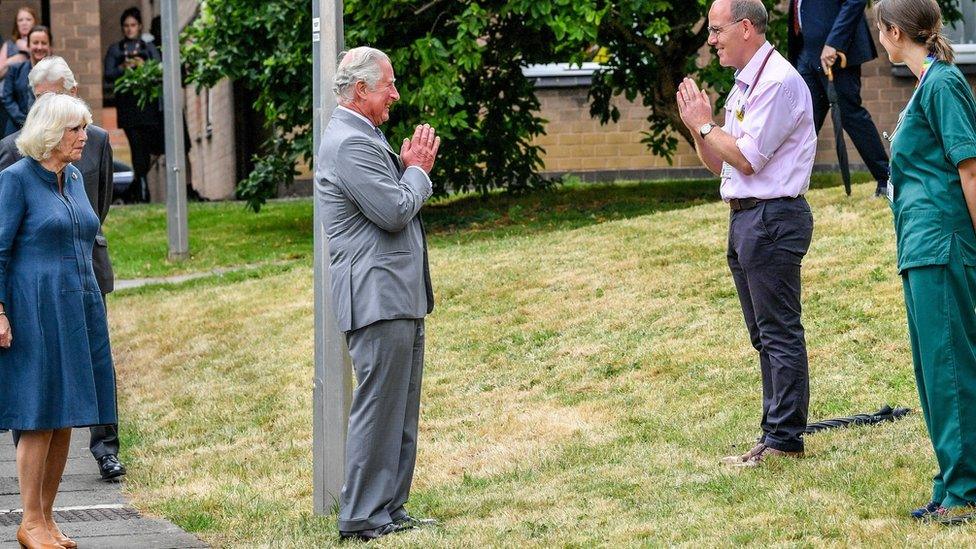 Prince Charles greeted NHS workers with a socially-distanced "namaste"