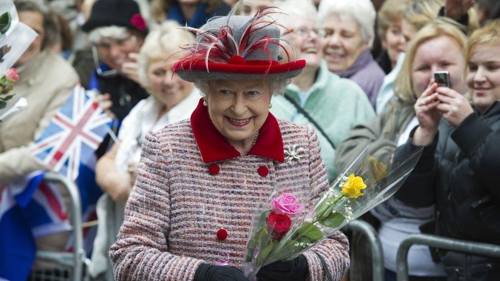 Queen Elizabeth II smiles during her walk about in Maldon, Essex, on 28 October 2010