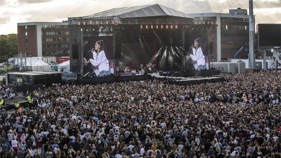 Ariana Grande performs during the One Love Manchester benefit concert