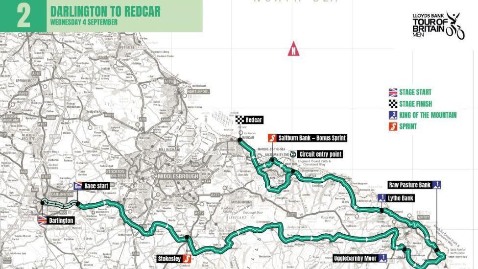 A map of where the Tour of Britain will go through Yorkshire