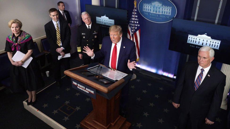 Donald Trump at a daily coronavirus briefing