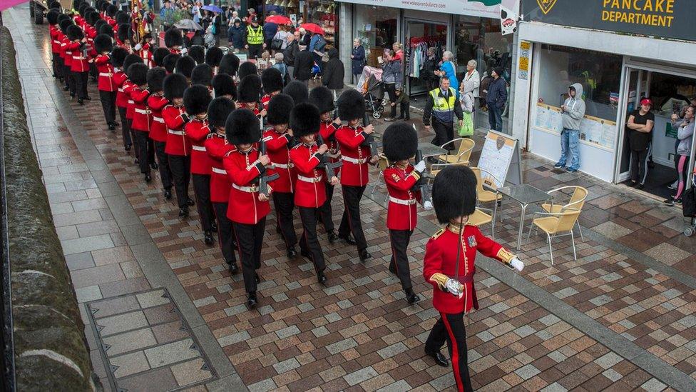 Welsh Guards parade through Pontypridd