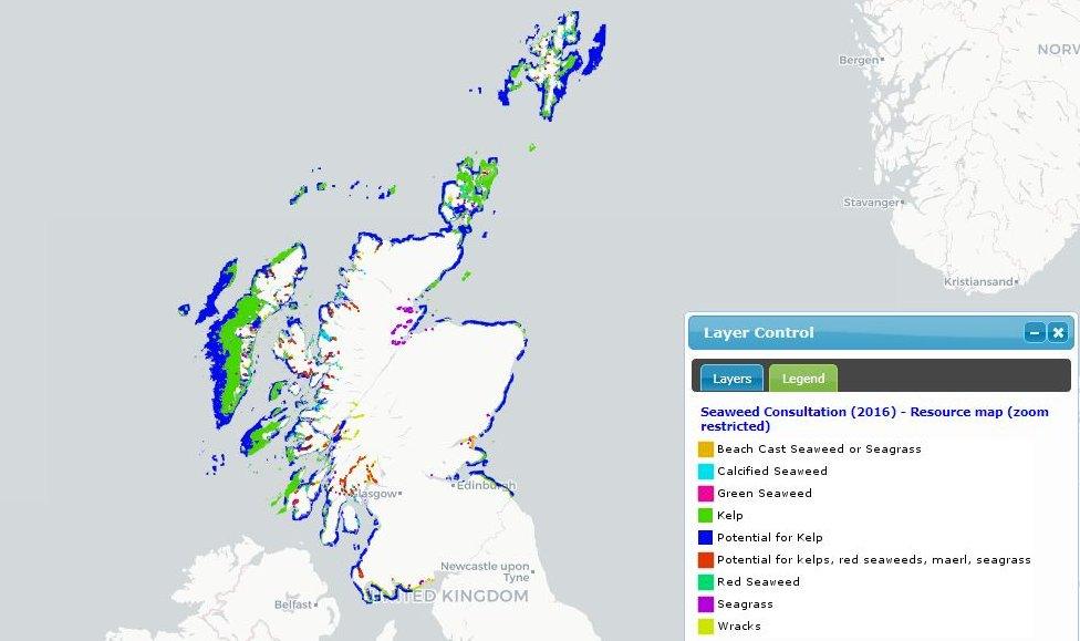 map of seaweed harvesting areas