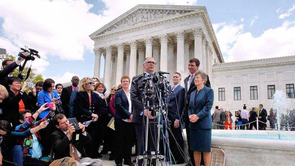 Mr Obergefell speaks to reporters outside the Supreme Court on 26 June 2015