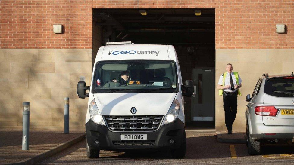 Prison van arriving at court