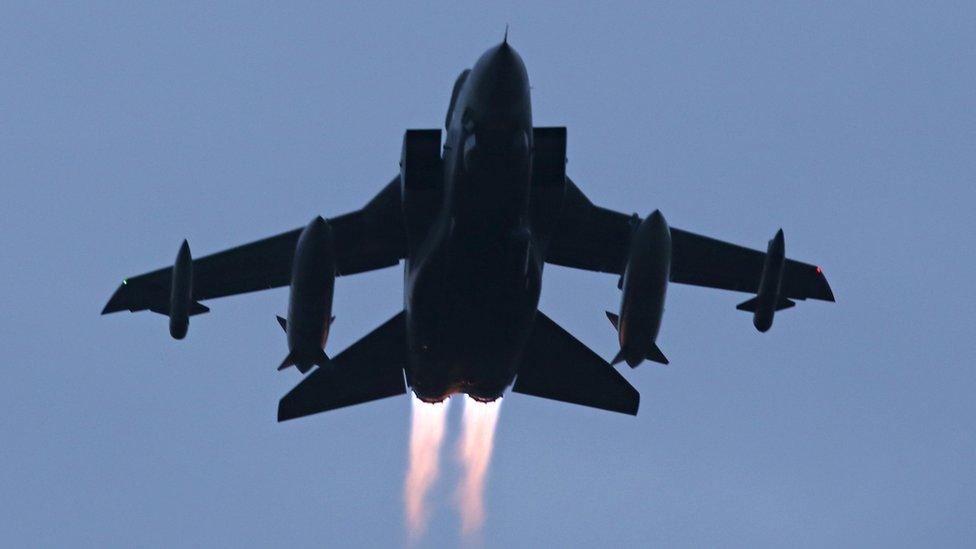 A Tornado jet takes off from RAF Lossiemouth in Scotland, as RAF Tornado jets carried out the first British bombing runs over Syria, the Ministry of Defence has confirmed