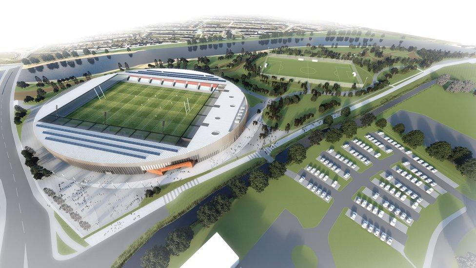 Artist's impression of the proposed 8,000-capacity stadium in Workington