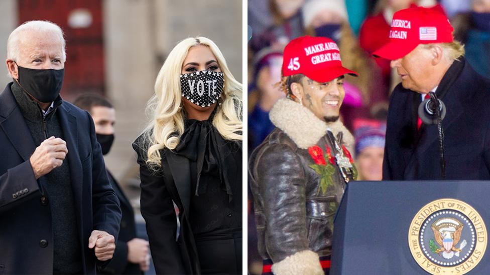 Biden with Lady Gaga and Trump with LIL pump