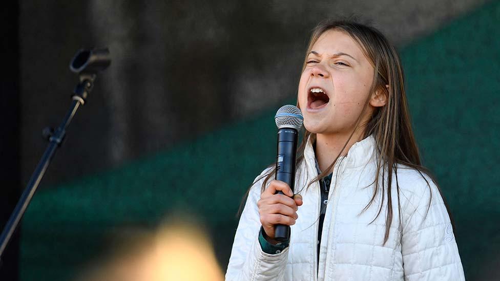 Greta Thunberg speaks during a climate strike demonstration of Fridays for Future in Stockholm, Sweden, on October 22, 2021.