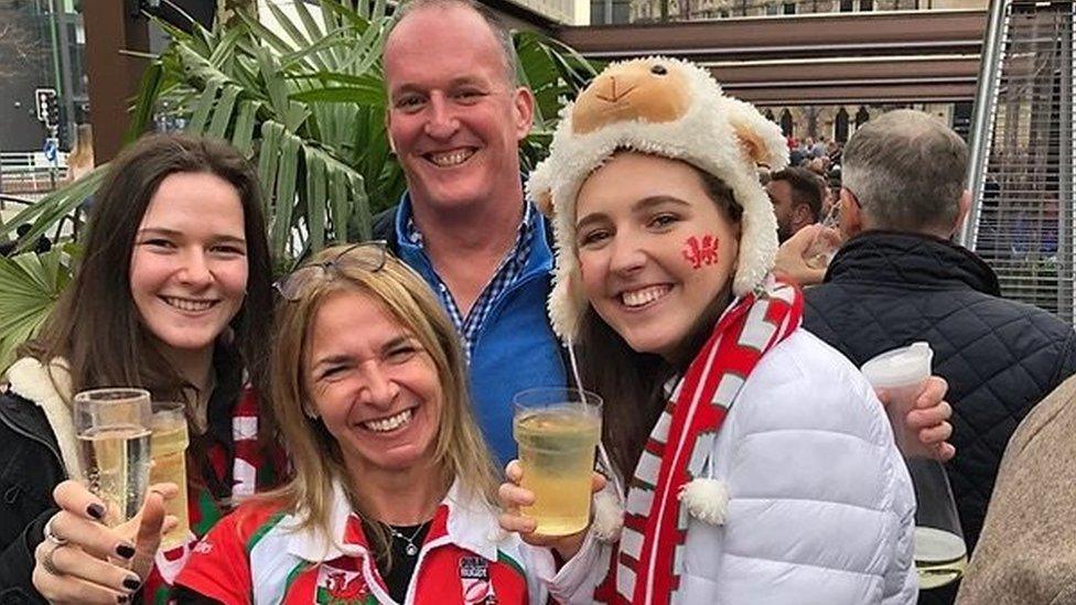 Pia Eaves with her husband Simon and daughters Rhiannon and Emilia