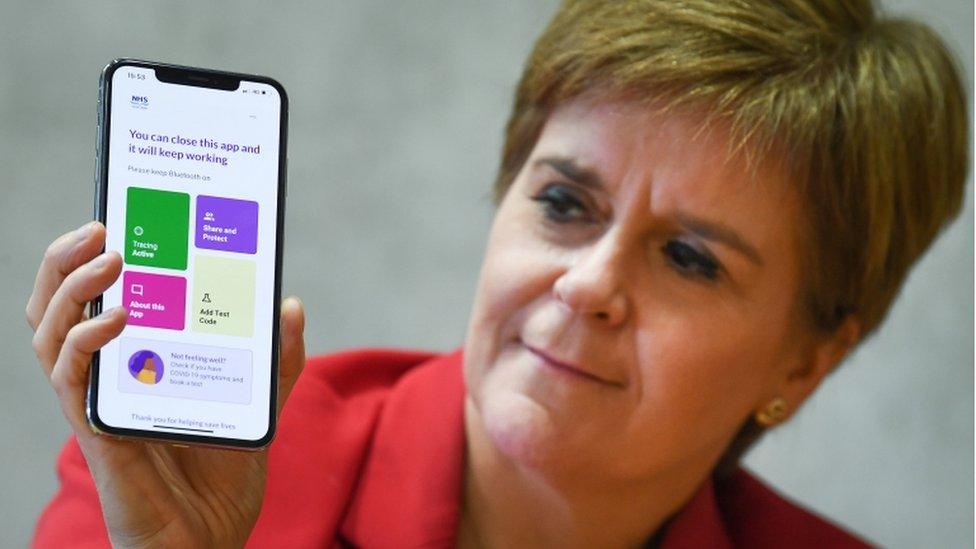 Nicola Sturgeon shows Protect Scotland app